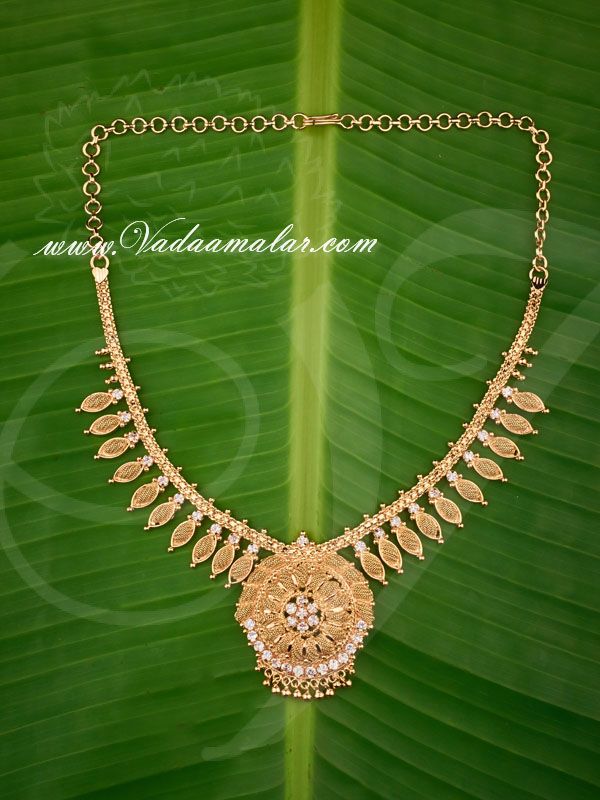 Gold Plated White Stone Pendant With Short Necklace