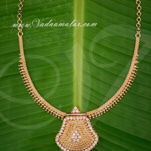 Gold Plated White Stone Pendant With Short Necklace