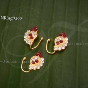 Goddess Nose Pin Nath White and Maroon Stones 3 pieces 0.4 inch
