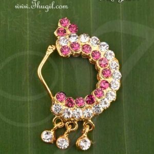 Deity Nath White with Pink Color Stone Nose Ring Nath Amman Ornaments 1.5 inches