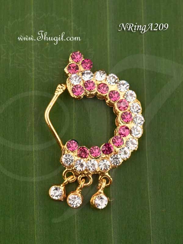 Nath Mookuthi White Pink Color Stone Nose Ring Amman 1.4 inches