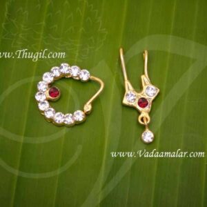 White Dark Red Maroon Stone Indian Nose Ring Nath Bullak Bharatanatyam 3 pairs