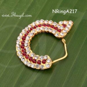 Mookuthi Nath White with Dark Red Color Stone Nose Ring Amman 1.8 inches