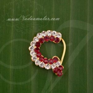 Mookuthi Nath White with Dark Red Color Stone Nose Ring Amman 1.3 inches