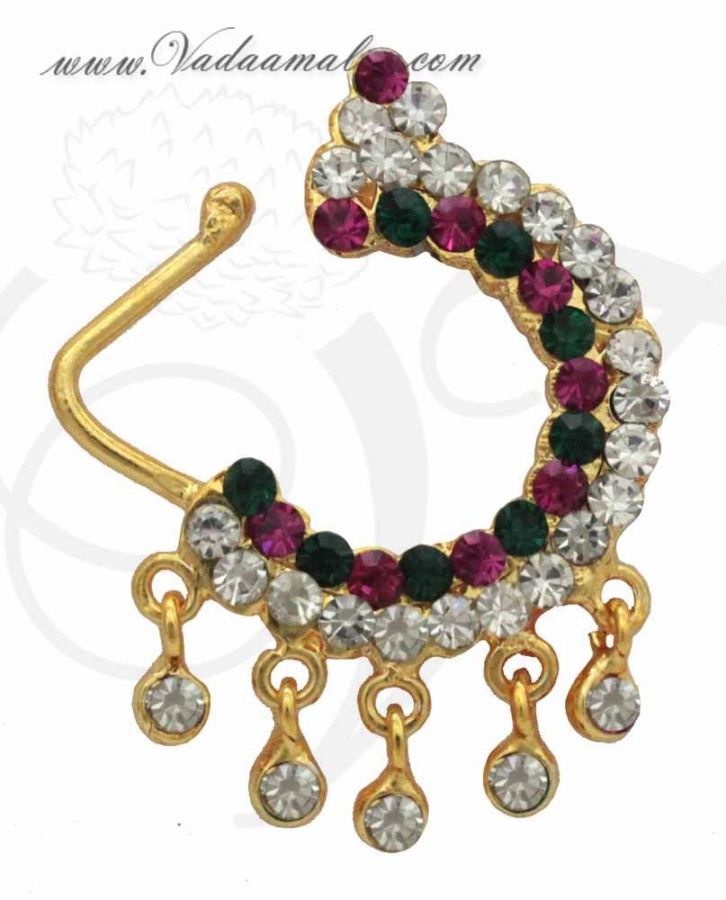 Deity Nath Multi Color Stone Nose Ring Nath Amman Ornaments 1.5 inches