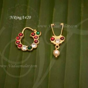 Nath Bullaku Kemp Stone Nose Ring Bharatanatyam Kuchipudi Dances 3 pieces