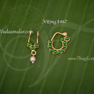 Small Size Green Kempu Stones Nose Ring Nath Bullak Dance Ornaments (3Pair)