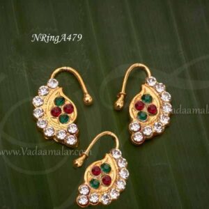 3 pieces Bharatanatyam Kuchipudi Nose Pin Nath With Multi Stones