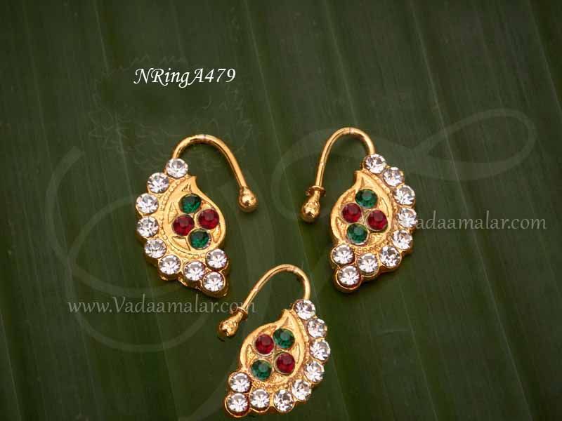 3 pieces Bharatanatyam Kuchipudi Nose Pin Nath With Multi Stones