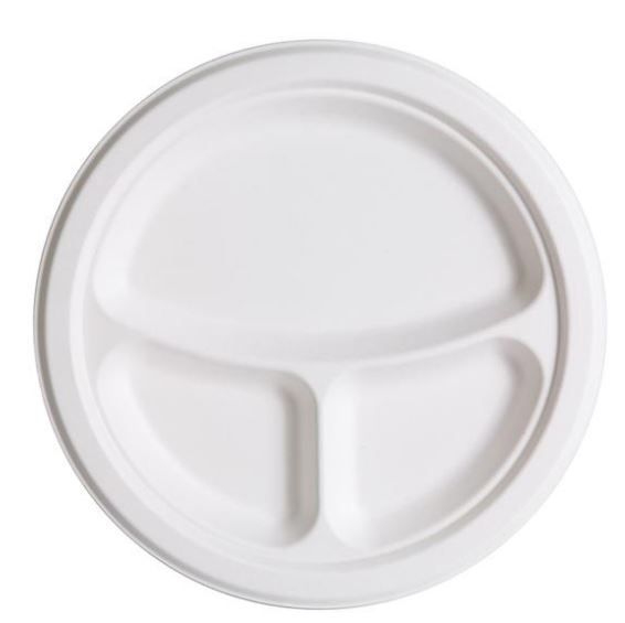 3 Compartment Food Tray Sugarcane Paper Plate-20 pcs