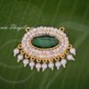 Pathakam White Stone Green Enamel Oval Design Hindu God Chest Jewellery 1.5 inches