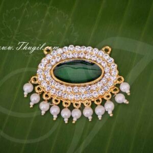Pathakam White Stone Green Enamel Oval Design Hindu God Chest Jewellery 1.5 inches