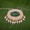 Small Pendent White with Green Stone Enamel Oval Pathakam Hindu Deity Width : 2 inches
