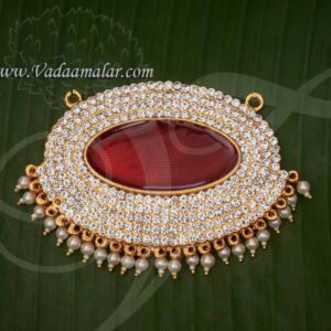 Pendant For Shringhaar White Stones With Maroon Enamel Pathakam Hindu God Width : 2 inches
