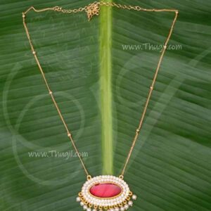 Red Oval Pathakam with Long Chain Hindu Idol Statue 12 inches