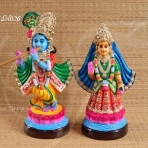 Hand made Radha Kanna paper mache statue in 14 inches