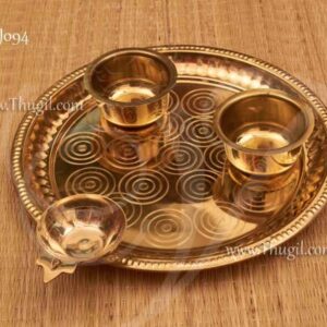 Brass Ganesha Pooja Aarti Plate Kumkum Chandan Cup Buy Now 10 inches