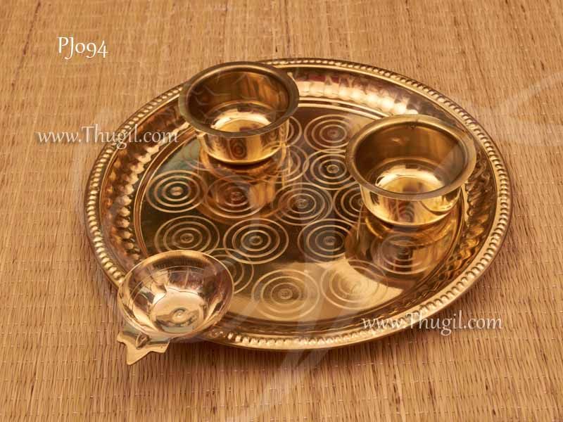 Brass Ganesha Pooja Aarti Plate Kumkum Chandan Cup Buy Now 10 inches