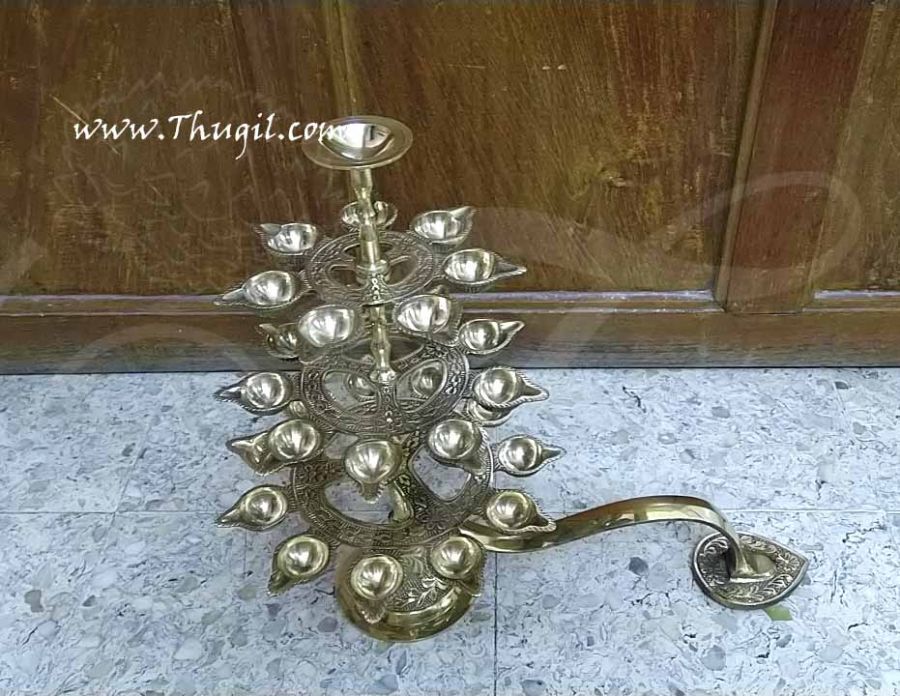 Sturdy Hand Held 28 Oil Lamps in Three Step Adukku Aarthi for Puja Aarti