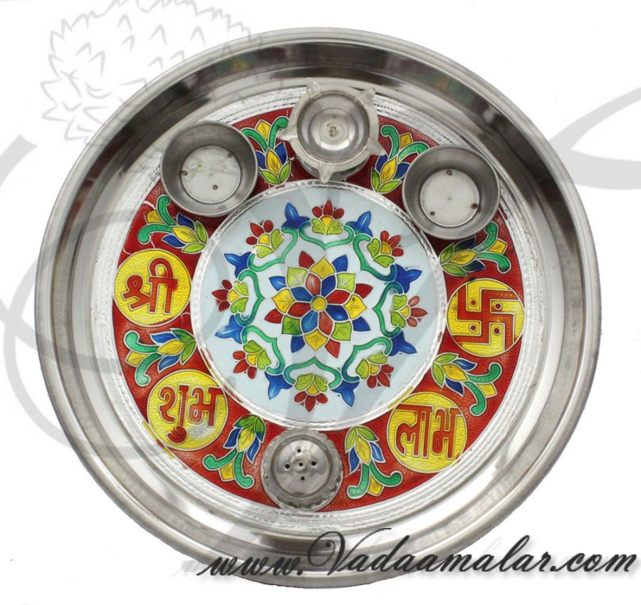 Meenakari design steel thamboolam plates for puja