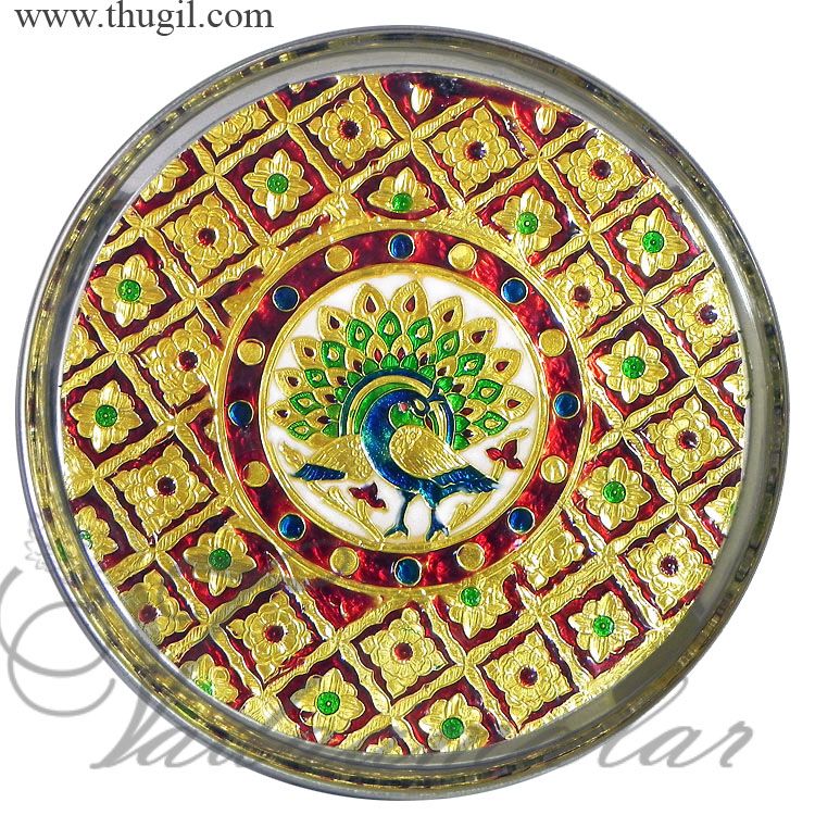 9 inches Meenakari design steel thamboolam thali plates