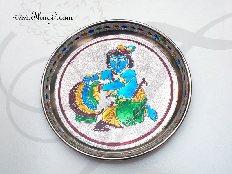 Meenakari Krishnan design steel thamboolam plates