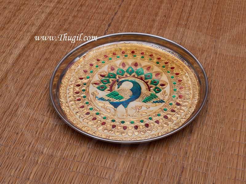 Meenakari Peacock Design Steel Thamboolam Plate 9 inches