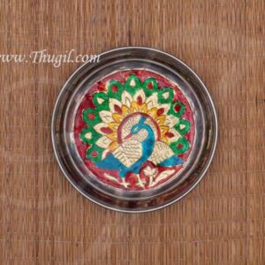 5.5 inches Meenakari Peacock Design Steel Thamboolam Plate Buy Now