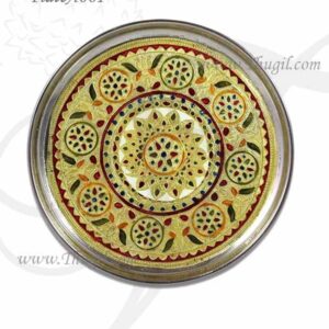 Meenakari Flower Design Plate Steel Thamboolam and Pooja Plate - 12 inches