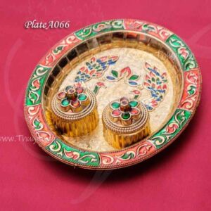 Peacock Design Enamel Stone Chandan Kumkum Holder Return Gift 5.8 Inches