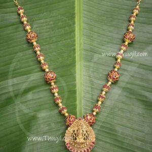Rudraksha Necklace Lakshmi Pendant with Beads Long Necklace 11 inches