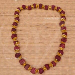 Garland Small Deity Statue Rudraksha Beads with Gold Cup Necklace Maalai 11 inches