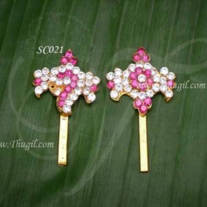 White with Pink Colour stone Shanku Chakra Perumal Ornaments Balaji Ornaments 2 Inches