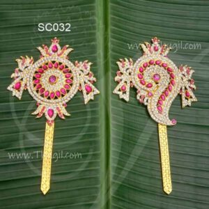 White with Pink Colour stone Shanku Chakra Perumal Ornaments Balaji Ornaments 7 inches