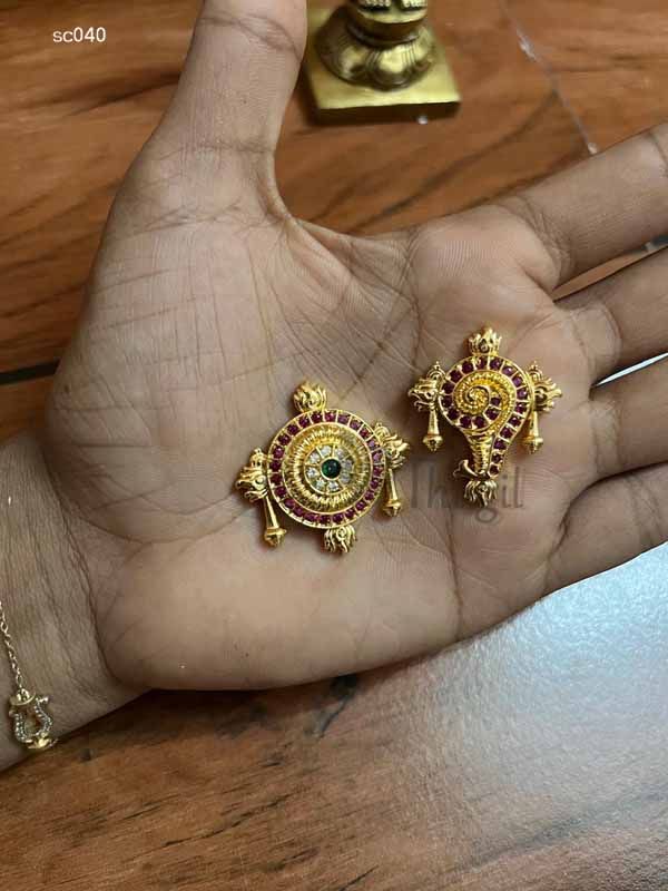 Small Size Multi Colour AD stone Shanku Chakra Perumal Ornaments Balaji Ornaments 0.9 Inches