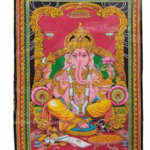 Indian Hindu God Vinayagar chamki Design Cotton Cloth Screen 64 Inches