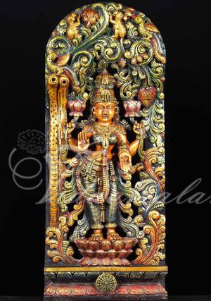 Beautiful Goddess Lakshmi Carvings Traditional stage screen Prints decorations India festival cultural gatherings