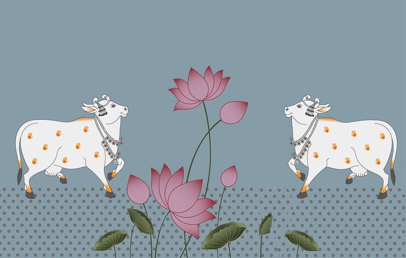 Cow with Lotus Backdrop Easy Decorations in Indian style House Warming
