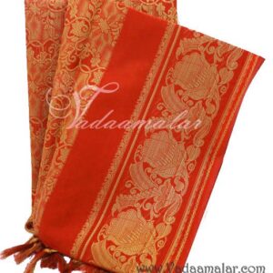 Orange Poly Cotton Zari Brocade Shawl Gift Stole for Guests Jacquard fabric wrap