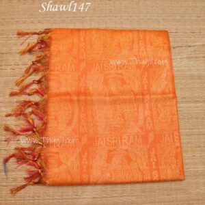 Orange Color Jai sri ram Poly Cotton Zari Shawl Gift Stole for Guests