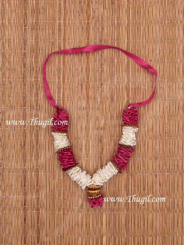 3.5" Small size White with Pink Garlands Maala for Idol Statue Decorations Buy Now