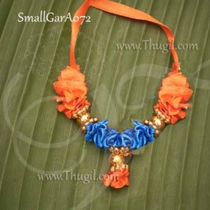 Small Deity Statue Garland Orange and Blue Colourful Synthetic Garlands Maala 2.5 inches (2 pieces)