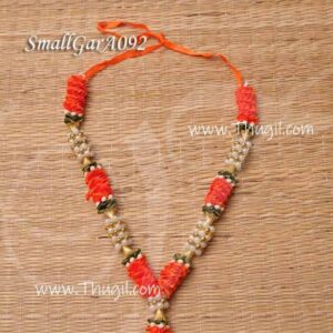 Small Deity Statue and Photo Frame Garland Orange with Green Synthetic Maala 9 inches -2 Piece