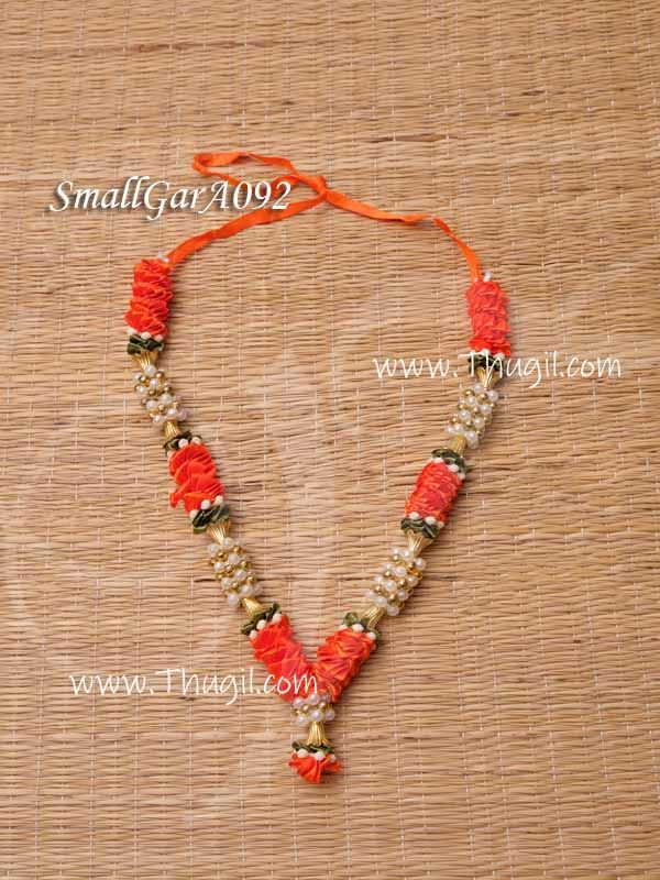 Small Deity Statue and Photo Frame Garland Orange with Green Synthetic Maala 9 inches -2 Piece