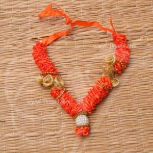 Garland in Small Size Orange with gold rose Synthetic Maala 4.5 inches - 2 piece