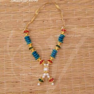 Garland Small Size Beaded Blue Mala With Ribbon for Statue Decoration 4 inches - 2 piece