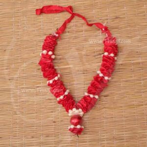 Garland small size red with white flower Maala 5 inches - 2 piece