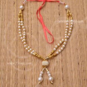 Garland for Small Deity Statue Pearls and Gold Beads Maala 10 inches