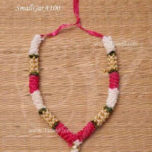 Garland white pink satin maala small deity statue 8 inches -2 Pieces