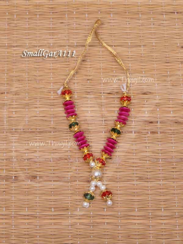 Garland small size pink mala for statue photo decoration 4 inches - 2 pieces